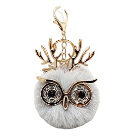 Wool Keychain, with Alloy Findings, Pom Pom Ball with Owl