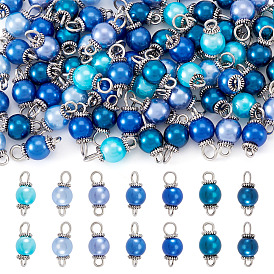 70 шт 7 цвета стеклянные перламутровые круглые соединительные подвески, с 304 петлями из нержавеющей стали, цвет нержавеющей стали