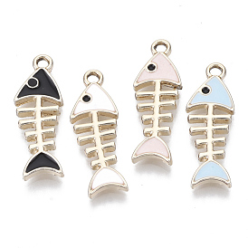 Alloy Pendants, with Enamel, Light Gold, Fishbone