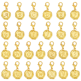 26шт. плоские круглые с буквой a~z сплав подвесные украшения, Сплав с застежками когтя омара