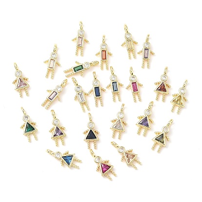 Латунные микро проложить кубического циркония подвески, без кадмия и без свинца, человек с прямоугольником/человек с треугольником, реальный 18 k позолоченный