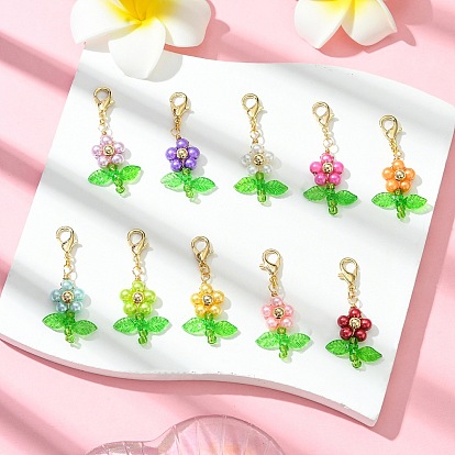 Подвески из стеклянного жемчуга и акрила, с цинковым сплавом застежками омаров коготь, цветок