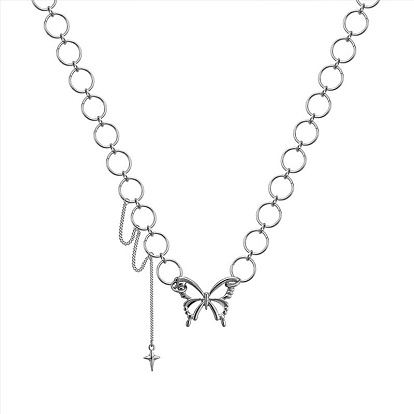 Alloy Butterfly and Tassel Pendant Choker Necklace for Women
