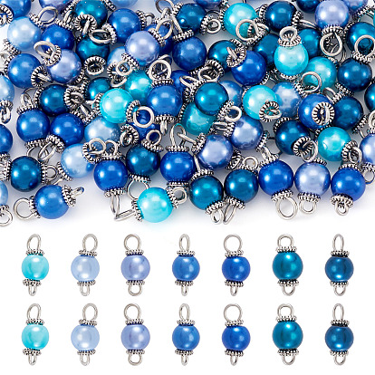 70 шт 7 цвета стеклянные перламутровые круглые соединительные подвески, с 304 петлями из нержавеющей стали, цвет нержавеющей стали