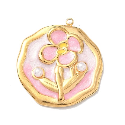 304 Подвески из нержавеющей стали с эмалью и имитацией жемчуга из АБС-пластика, , ионное покрытие (ip)