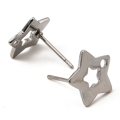Star Shape 201 Stainless Steel Stud Earrings Findings, with 304 Stainless Steel Pins & Hole