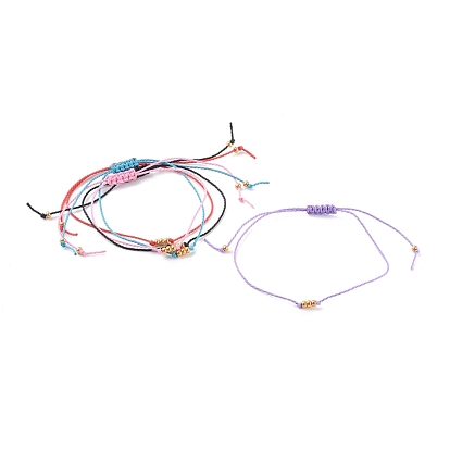 Adjustable Waxed Polyester Cord Braided Bead Bracelets, with Round Rocailles Seed Beads