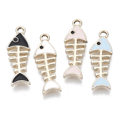 Alloy Pendants, with Enamel, Light Gold, Fishbone
