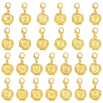 26шт. плоские круглые с буквой a~z сплав подвесные украшения, Сплав с застежками когтя омара