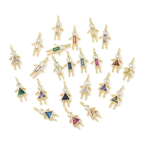 Латунные микро проложить кубического циркония подвески, без кадмия и без свинца, человек с прямоугольником/человек с треугольником, реальный 18 k позолоченный