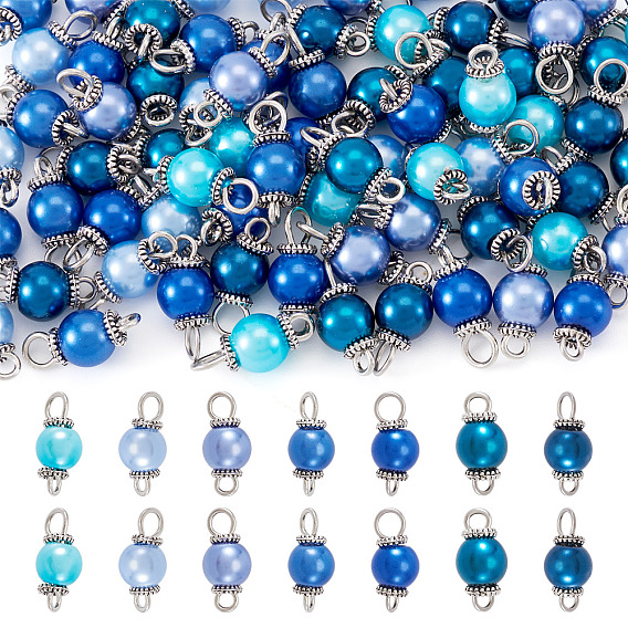 70 шт 7 цвета стеклянные перламутровые круглые соединительные подвески, с 304 петлями из нержавеющей стали, цвет нержавеющей стали