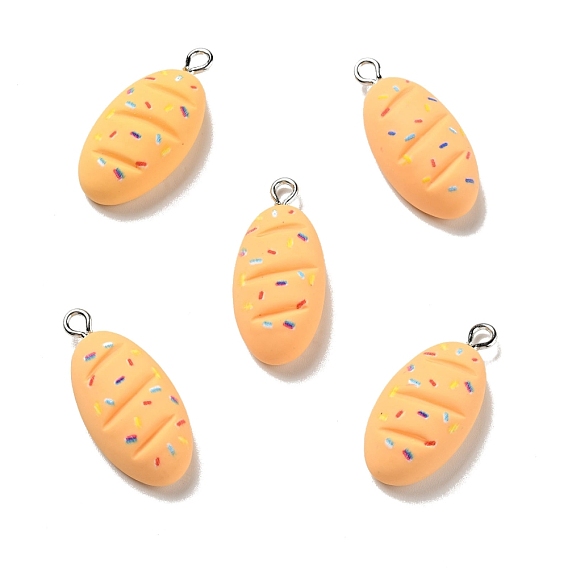 Opaque Resin Pendants, Bread Charm, Imitation Food, with Platinum Tone Iron Loops