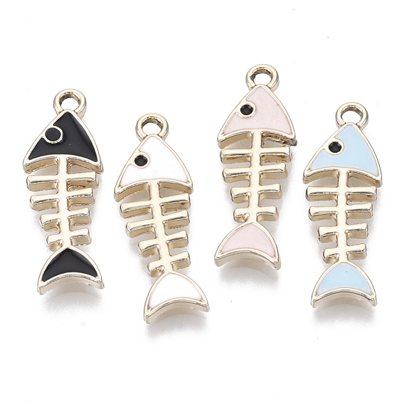 Alloy Pendants, with Enamel, Light Gold, Fishbone