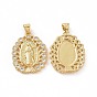 Brass Micro Pave Clear Cubic Zirconia Pendants, Oval with Virgin Mary