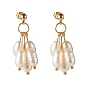 Natural Pearl Stud Earrings, with Brass Earring Findings, Rice, Golden