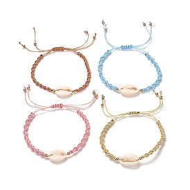 Adjustable Polyester Braided Bead Bracelet for Teen Girl Women, Cowrie Shell Beads Bracelet