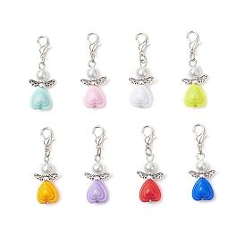 50pcs pendentifs décoratifs en acrylique et alliage en forme d'ange en forme de cœur, avec alliage homard fermoirs pince