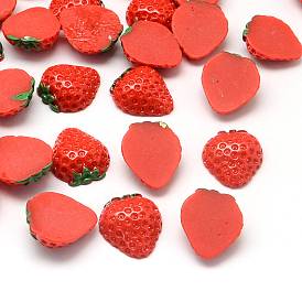 Strawberry Resin Decoden Cabochons, Imitation Food, 20x18x7mm