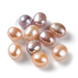 Natural Cultured Freshwater Pearl Beads, Two Sides Polished, No Hole, Oval