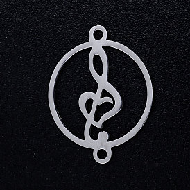 201 Stainless Steel Links Connectors, Circle with Musical Note