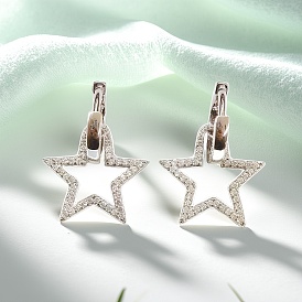 Pendiente de aro con circonita cúbica micro pavé en plata de ley con forma de estrella para mujer, 