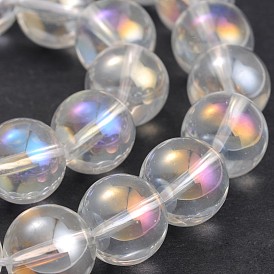 AB Color Plated Transparent Glass Round Bead Strands