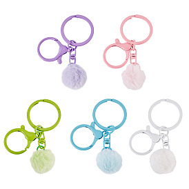 5шт. 5 цвета круглые брелоки из сплава, с помпоном и застежками-карабинами