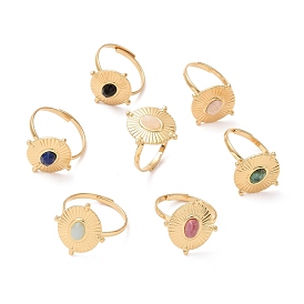 Bague de manchette ovale en pierre naturelle, véritable 24k plaqué or 304 bijoux en acier inoxydable pour femmes