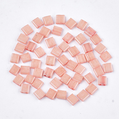 2-Hole Opaque Glass Seed Beads, Dyed, Rectangle