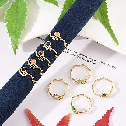 Лист 304 открытые манжетные кольца из нержавеющей стали, кольцо из натурального камня для женщин, реальный 18 k позолоченный, ионное покрытие (ip)