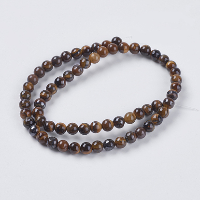 Natural Tiger Eye Beads Strands, Grade AB, Round, 6mm, Hole: 0.8mm