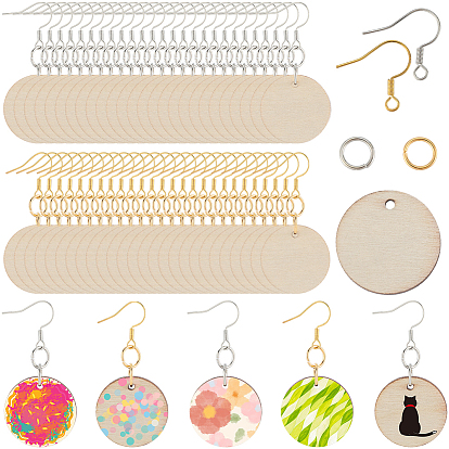 Наборы для самостоятельного изготовления плоских круглых деревянных сережек-подвесок