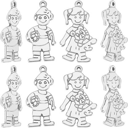 8Pcs Girl with Bear & Boy with Ball 304 Stainless Steel Pendants