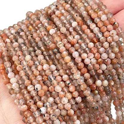 Natural Sunstone Beads Strands, Faceted, Round