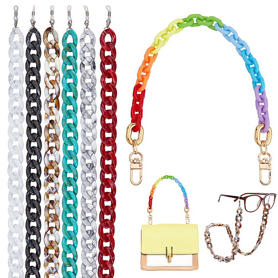 PandaHall Elite 7Pcs 7 Colors Acrylic Chain Purse Bag Handle & Eyeglasses Chains