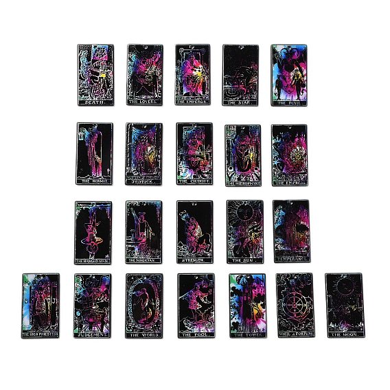 Tarot Theme Printed Acrylic Pendants, Rectangle with Tarot Pattern Charms