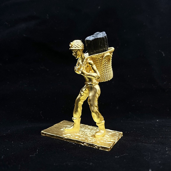 Alloy Miner Ornaments with Raw Natural Gemstone, for Office Home Display Decorations