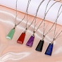 Natural & Synthetic Gemstone Trapezoid Pendant Necklaces, Stainless Steel Cable Chain Necklaces for Women
