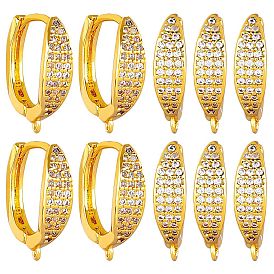 10 шт. латунная фурнитура для серег-кольцов из прозрачного кубического циркония с микропаве, защелка с горизонтальными петлями