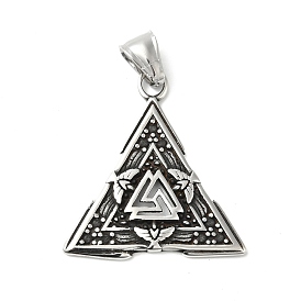 304 Stainless Steel Manual Polishing Pendants, Triangle with Valknut