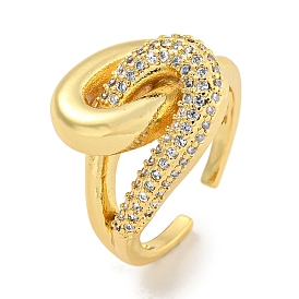Rack Plating Brass Micro Pave Cubic Zirconia Wrapped Knot Open Cuff Ring for Women, Long-Lasting Plated, Cadmium Free & Lead Free
