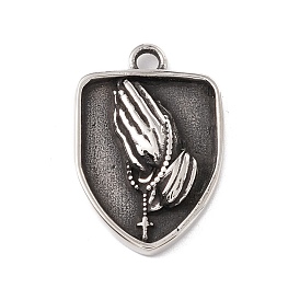 304 Stainless Steel Pendant, Shield with Praying Hands