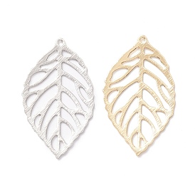 Brass Pendants, Long-Lasting Plated, Rack Plating, Cadmium Free & Lead Free, Hollow Leaf, Textured, Filigree