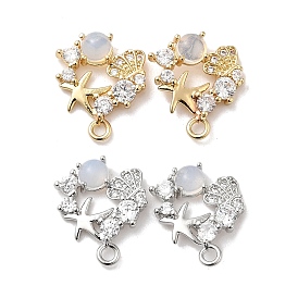 Фурнитура для сережек-гвоздиков из латуни с кубическим цирконием, без кадмия, без никеля и без свинца, Тема океана, морская звезда и форма раковины