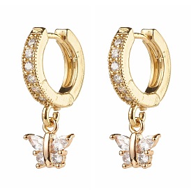 Butterfly Cubic Zirconia Dangle Hoop Earrings for Girl Women Gift, Brass Huggie Hoop Earrings
