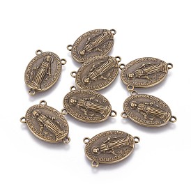 Tibetischen Stil Oval mit nativem Rosenkranz Mittelstücke Kronleuchter Links, Bleifrei und cadmium frei, 23x14.5x3 mm, Bohrung: 1 mm