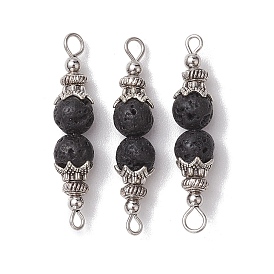 10 piezas de dijes de conector de cuentas redondas de roca de lava natural, con tapas de cuentas de estilo tibetano