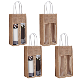 4Pcs Jute Tote Bags, Reusable Shopping Bags with Visible Window and Handles, Rectangle