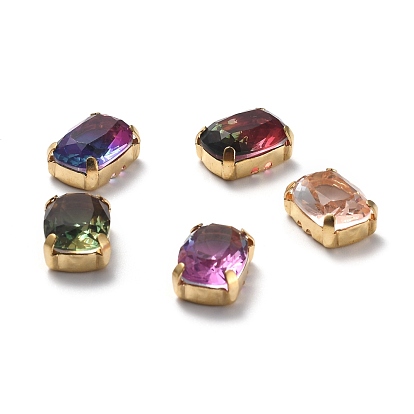 Шить на горный хрусталь, стекло горный хрусталь, с золотыми тонами латунных зубьев, аксессуары для одежды, прямоугольные, граненые