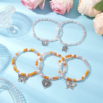 5шт. браслеты с подвесками в виде бабочек из сплава, браслеты из граненых стеклянных бусин для женщин